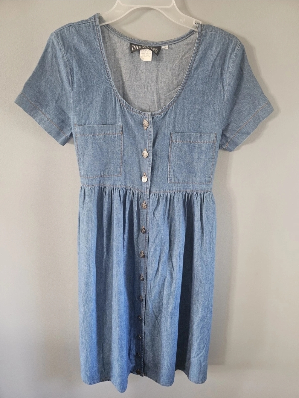 Vintage Denim Tie Back Midi Baby Doll Dress Sz 3 Switch USA Small Cottagecore